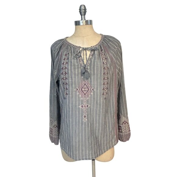 Johnny Was Workshop Womens Embroidered Gray Boho Tunic Top Small - Picture 2 of 7